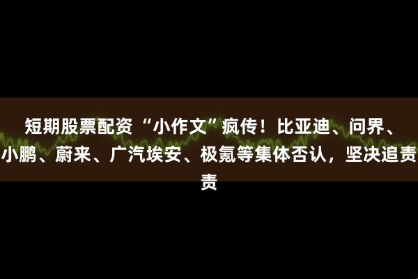 短期股票配资 “小作文”疯传！比亚迪、问界、小鹏、蔚来、广汽埃安、极氪等集体否认，坚决追责